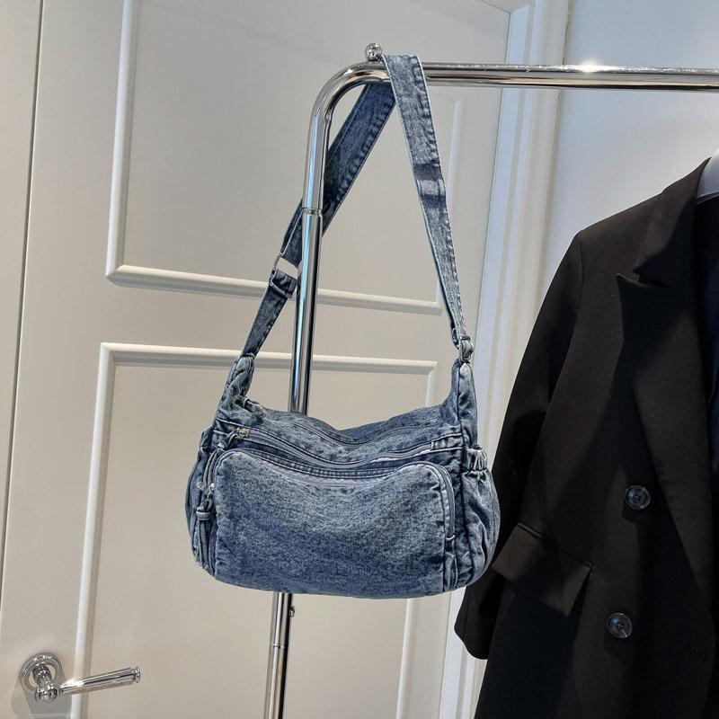 Vintage Denim Umhängetasche Damen Große Kapazität Messenger Tasche Verstellbarer Riemen Damen Crossbody Tasche Mehrere Taschen Aktentaschen