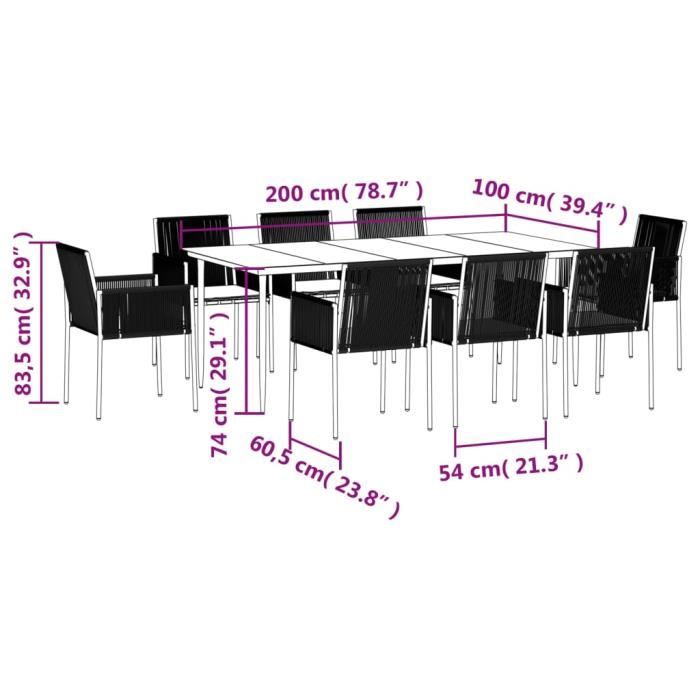 VidaXL Garden Dining Set 9 Pcs Cushions Black Rattan and Steel 3187072