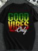 Rag Music Good Mood Solely Love Jamaica One Love Rasta Pattern T-Shirt- Retro Style Unisex Short Sleeve T-Shirt, 180GSM