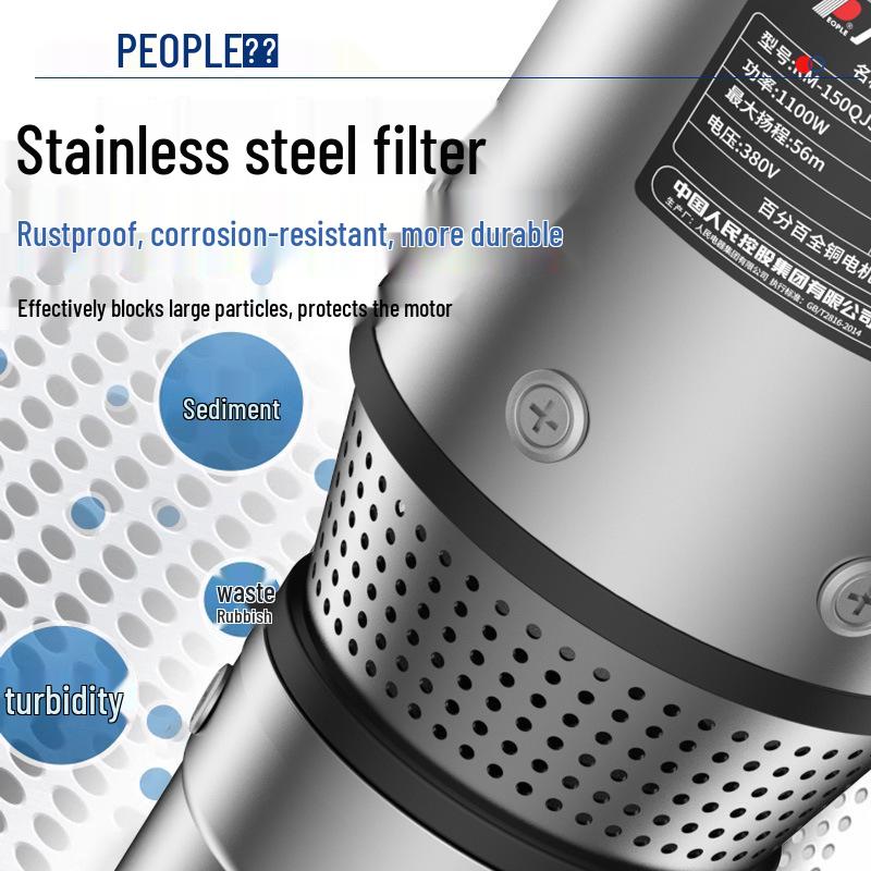 People's Stainless Steel Deep Well Submersible Pump, 220V/380V, High Head & Large Flow for Irrigation