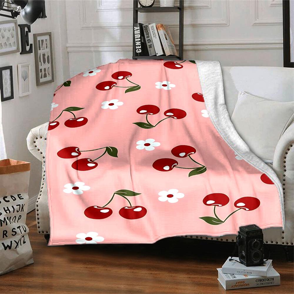 1pc Cherries Blossoms Lightweight Flannel Blanket, Comfortable and Warm Blanket, for Office and Camping Sofa Bed, Livingroom097