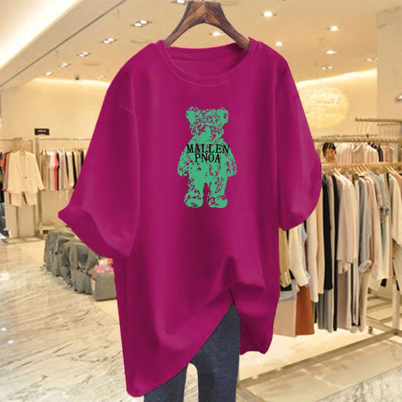 Spring and Summer Cartoon Foreign Style Pure Cotton Loose Bear T-shirt Short Sleeve Women's Summer New