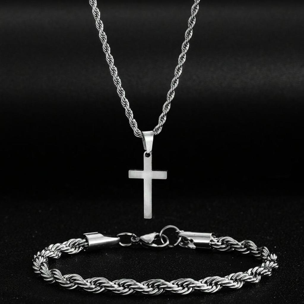 Stylish Womens Fashion Cross Jewelry Set Alloy Necklace, Ring Bracelet 3-Pack