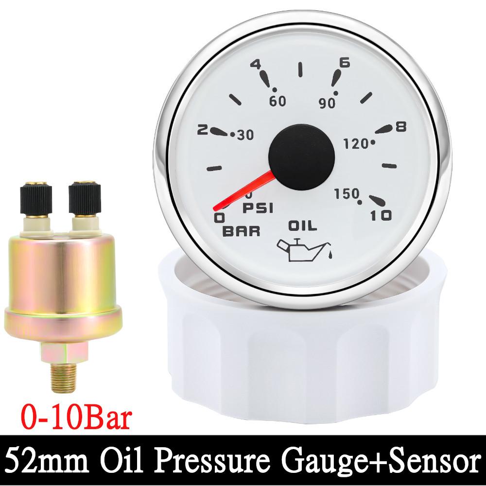 Marine Car Boat 52mm Oil Pressure Gauge+Sensor 0-5Bar 0-10Bar 7 Color Backlight Oil Press Meter Oil Press Indicator 12V/24V
