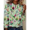 Bright Vibrant Flower 3d Graphic Print T-Shirt Women Fashion Casual Oversized Long Sleeve T-shirt Women Clothes Blossom Tops Tee