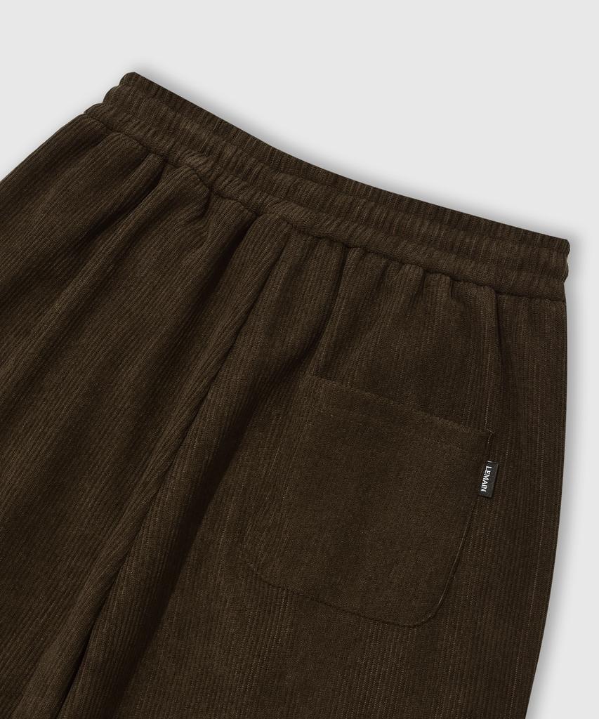 LEMAIN SECOND Single-Pleat Wide Corduroy Elastic Pants [Brown]