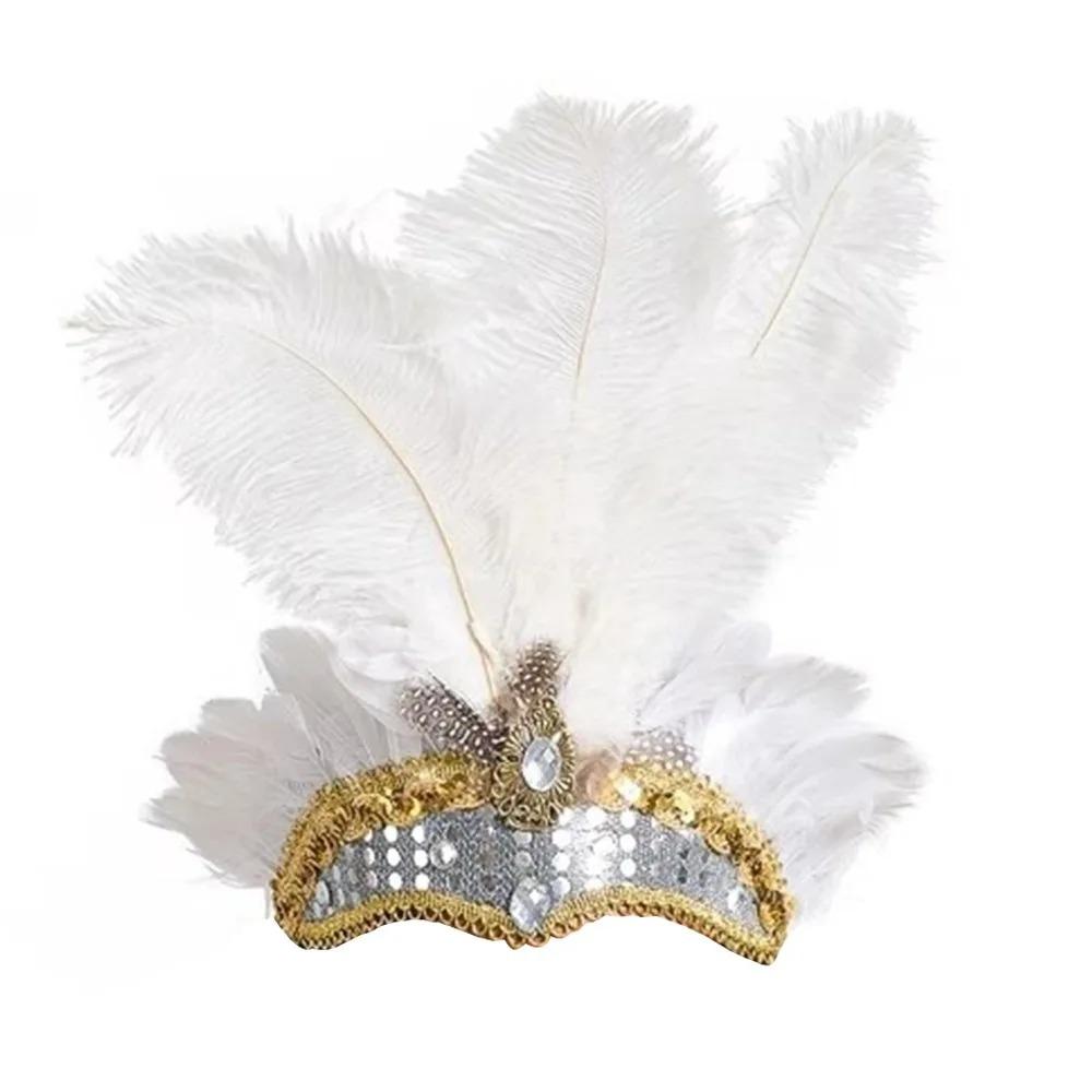Exquisite Sequin Feather Headband Vintage Masquerade Hair Band  Dance Show