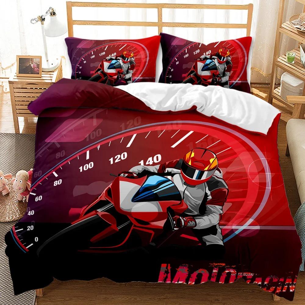 Dirt Bike Bedding Sets Motocross Racer Duvet Cover Set 2/3 Piece Boys Comforter Cover Set,Kids Extreme Sports Style Bedding Set