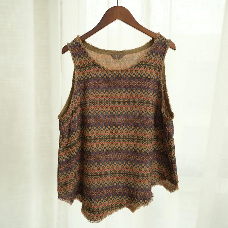 

Johnature женские винтажные майки с цветочным принтом, летние топы без рукавов с круглым вырезом, двойная хлопковая одежда в китайском стиле, майка One Size коричневый