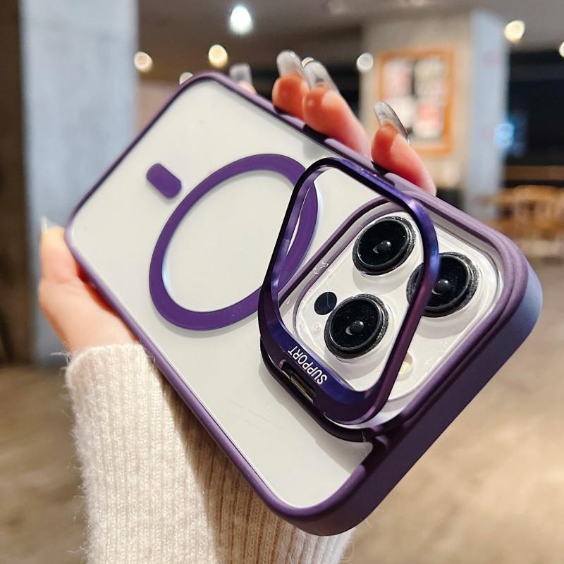 For Magsafe Stand Glass Lens Protector Case For iPhone 16 15 14 13 11 12 Pro Max 16 Plus Luxury Magnetic Shockproof Back Cover