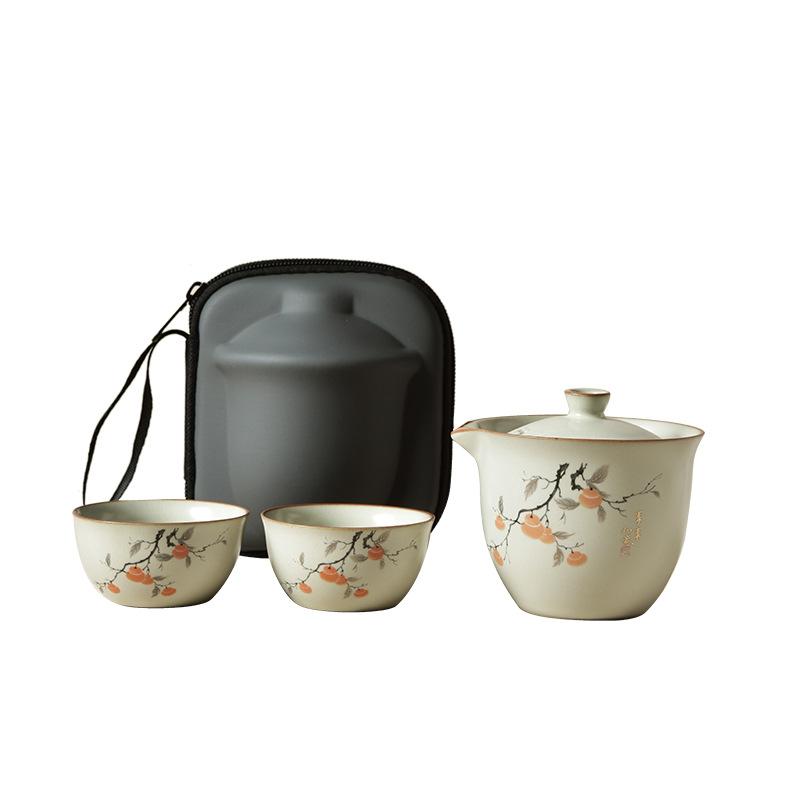 Ru Kiln Travel Tea Set Kuaike Cup One Pot Two Cups Kung Fu Set Outdoor Storage Portable Bag Business Souvenir