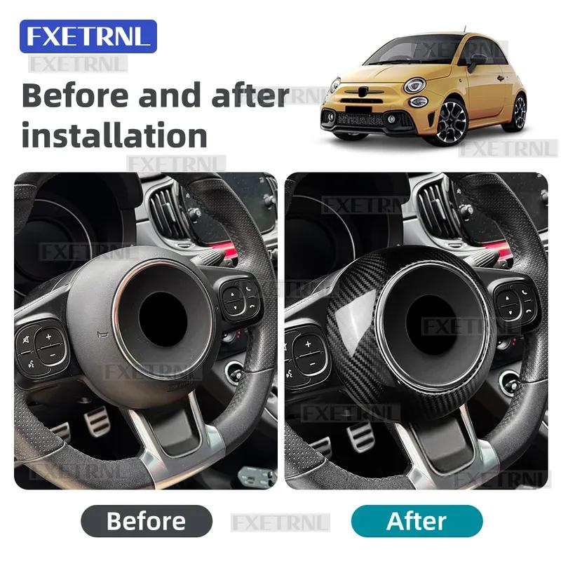For Fiat 500 500C Abarth 595 595C 695 695C 2016- 2024 Real Dry Carbon Fiber Car Steering Wheel Center Sticker