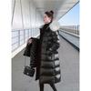 New  Women's Black and Golden Faux Padded Coat, Long Slim Fit, Thickened with Large Collar, Long Padded Padded Jacket