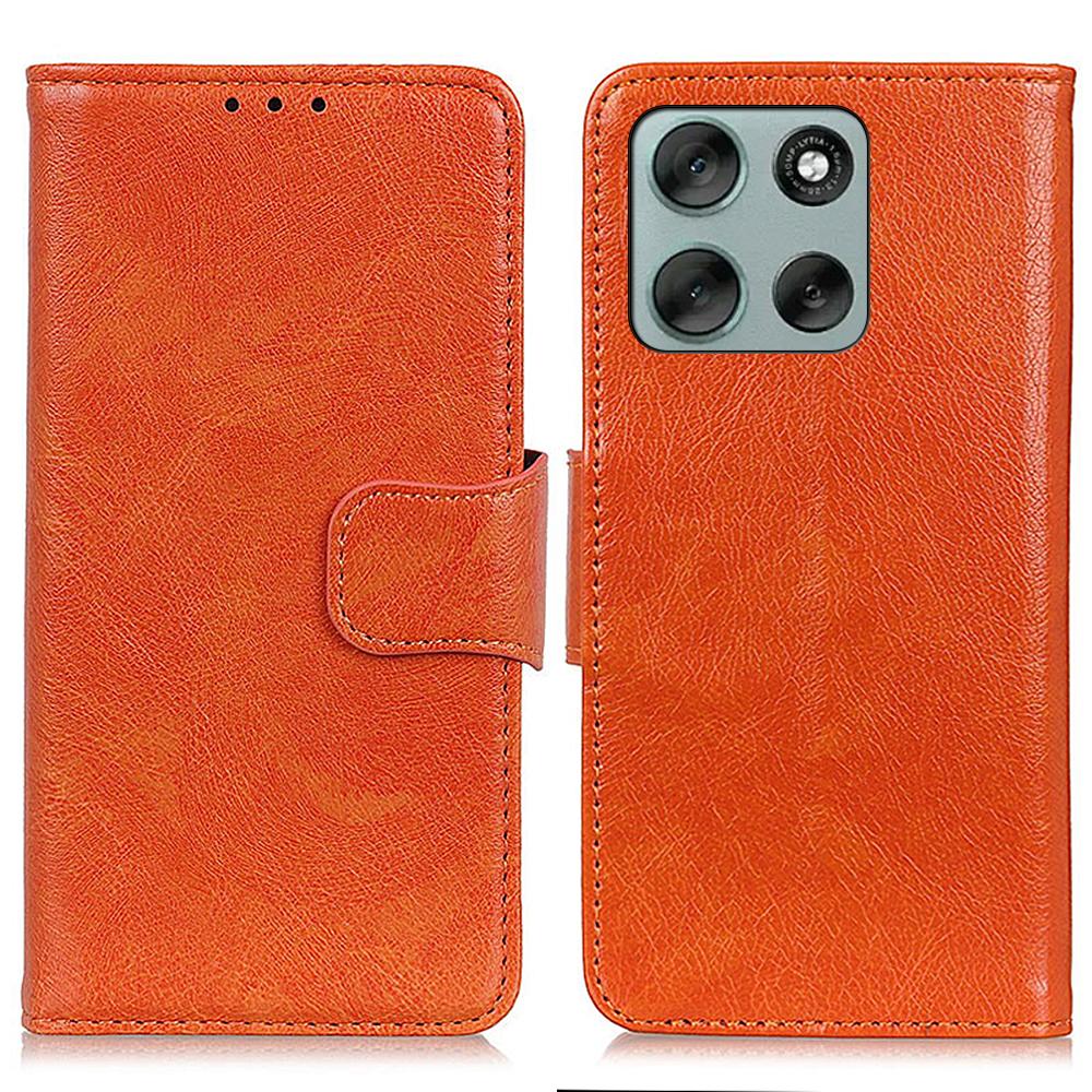 

For Motorola Moto G56 5G Case Nappa Texture Split Leather Wallet Phone Cover Orange