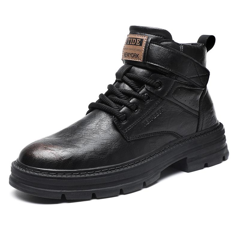 

Мужские британские модные высокие ботинки Martin из кожи для подростков, туфли на липучке и платформе, повседневные студенческие мотоциклетные ботинки 39