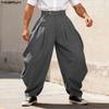 Summer Men Zipper Waist Casual Ruffled Long Pants Trousers