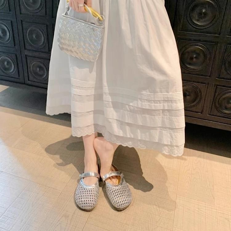 Hollow Woven Lazy One-word Belt Half-drag Women's New Summer Outer Wear Bag Head Cool Slippers
