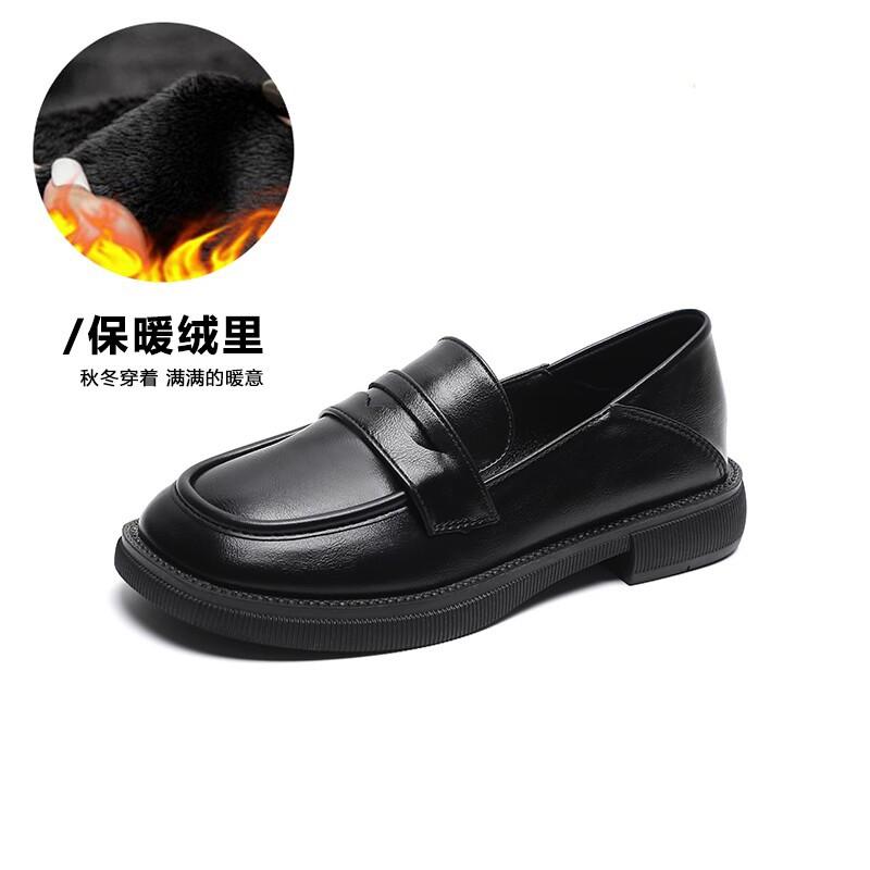 

All Leather Thick Heel Small Leather Shoes Low Heel Summer Spring Versatile Flat Shoes Women 34