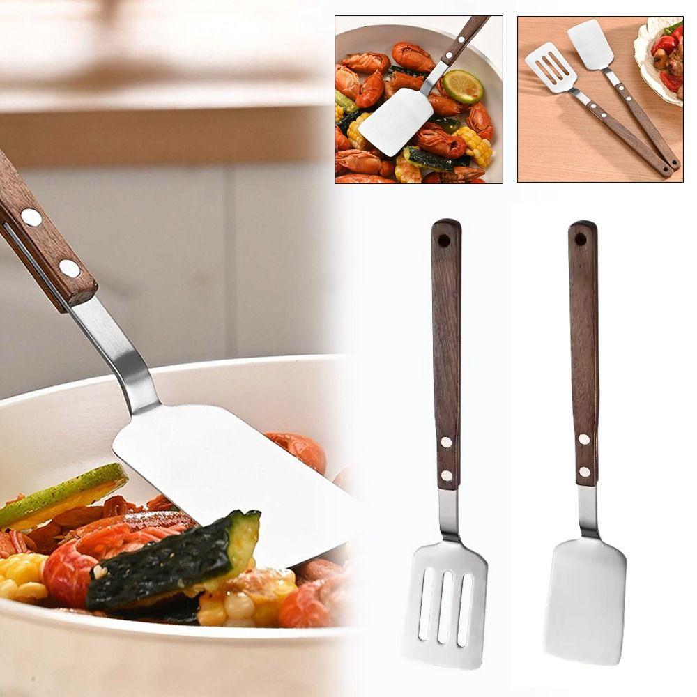 Walnut Handle Frying Spatula Anti-Scalding Fried Steak Shovel Spatula  Outdoor Kitchen Supplies