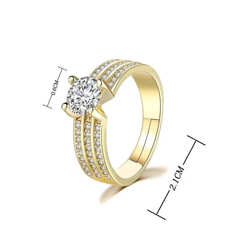 Fine Pure Solid Yellow Gold Color Ring Solitaire 2ct Cubic Zircon Wedding Band Real Tibetan Silver Rings For Women