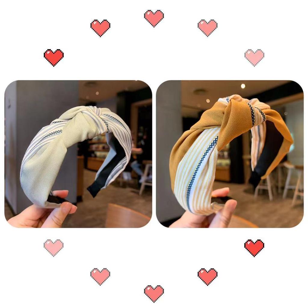 Striped yellow headband for women, versatile for outdoor face washing, simple Korean style headband, wide edge pressed hairpin, retro style