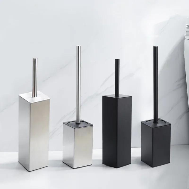 Stainless Steel Toilet Brush Holder Set Black Square Cleaning Tool Durable Vertical Toilet Brush Bathroom Cleaning Accessories