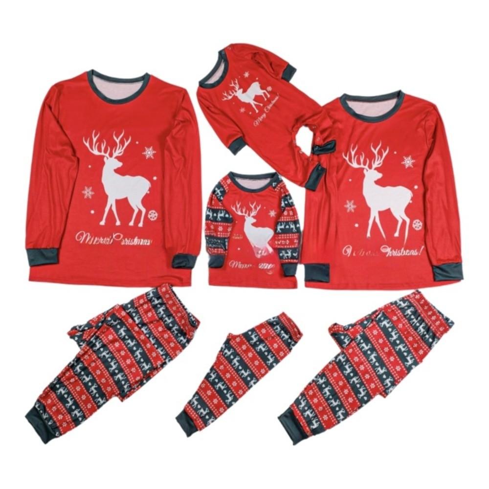 New Christmas Family Matching Outfits Cartoon Printed Parent-child Adult Kids Loungewear Deer Loose Christmas Pyjamas Set Winter