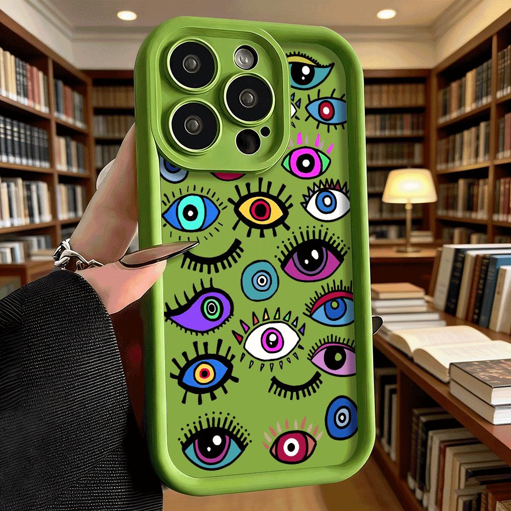 Colorful Doodle Eyes Collection Soft TPU Phone Case for iPhone 17 16 15 14 13 12 11 Pro Max Plus Shockproof Anti-Slip Cover