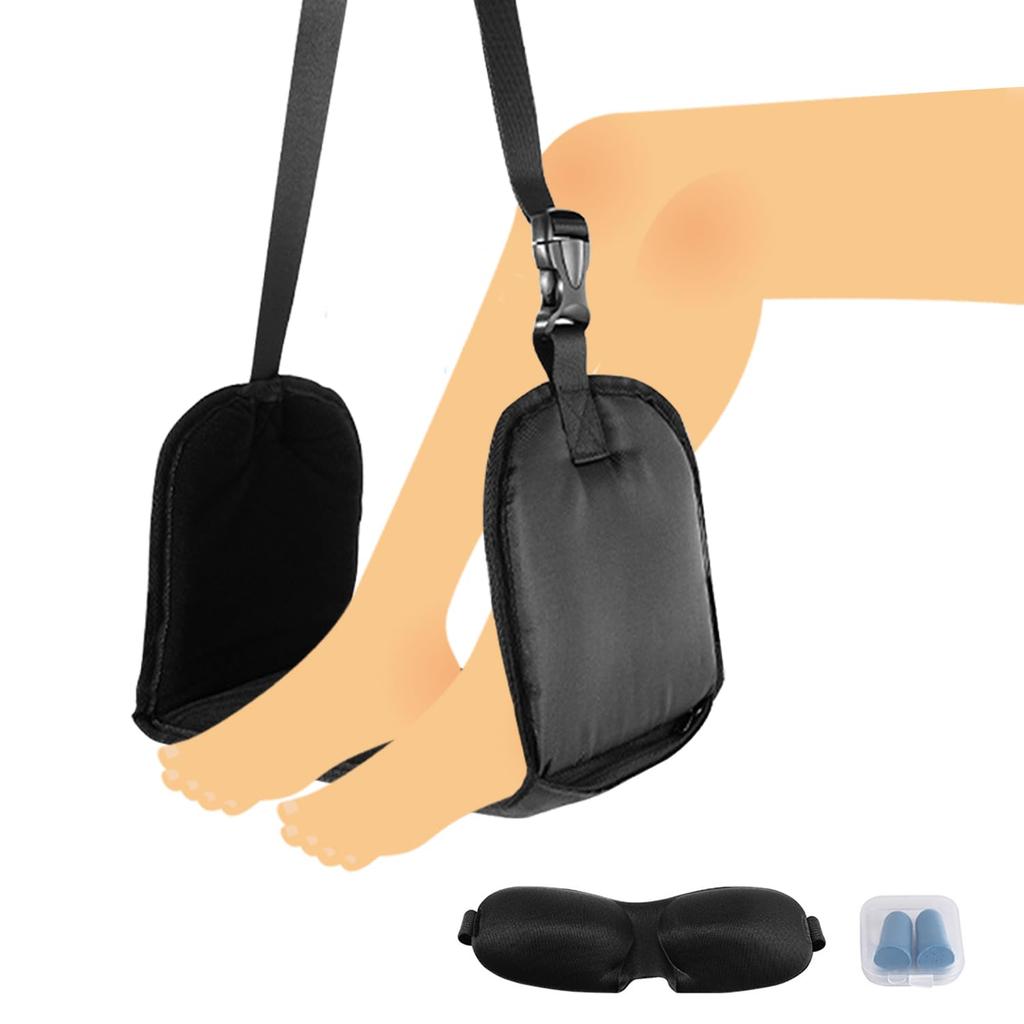Darohz Airplane Foot Rest Memory Portable Travel Foot Stable Black (Thick Cotton) - Hammock, Adjustable, Foldable, Base,