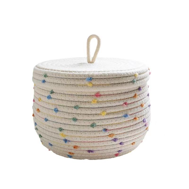 Cotton rope storage basket with lid, desktop storage box, storage basket, key supplies, woven cosmetic storage basket, underwear
