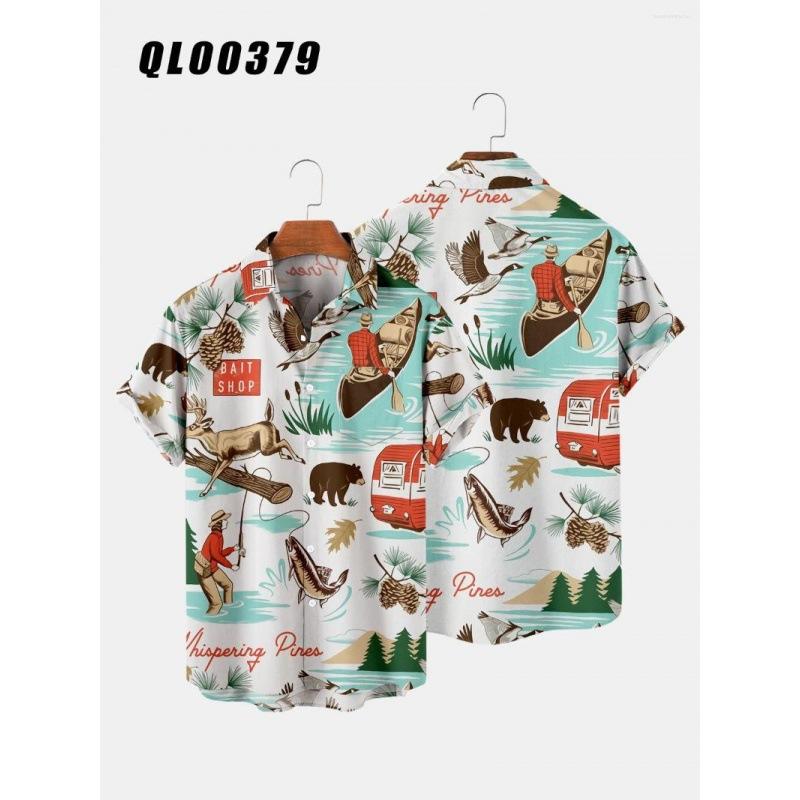 Summer New Large Size Men's Fashion Leaf 1D Digital Printing Shirt Hawaiian Casual Short Sleeve