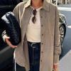 European and American Retro Brown Suede Shirt 1116 Autumn and Winter Niche Loose Medium and Long Cardigan Top Women's Clothing