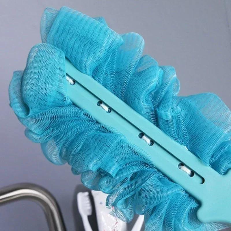 Home Bathroom Long Handle Shower Brush Back Bath Shower Scrubber Body Soft Mesh Scrub Powder Puff Clean Own Bath Back Brush Tool