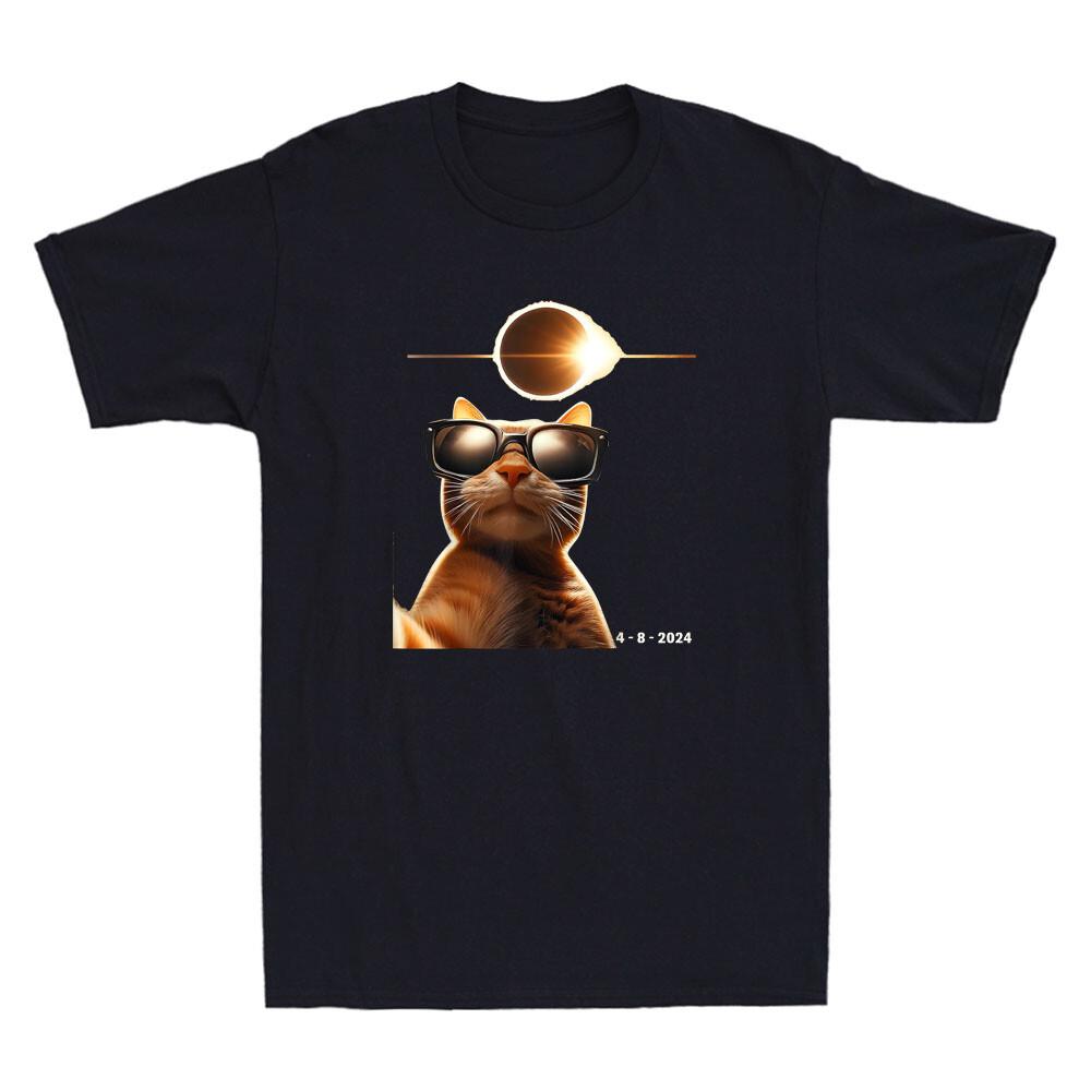 Cat Taking a Selfie With Solar 2026 Eclipse Wearing Glasses Funny Men T-shirt S