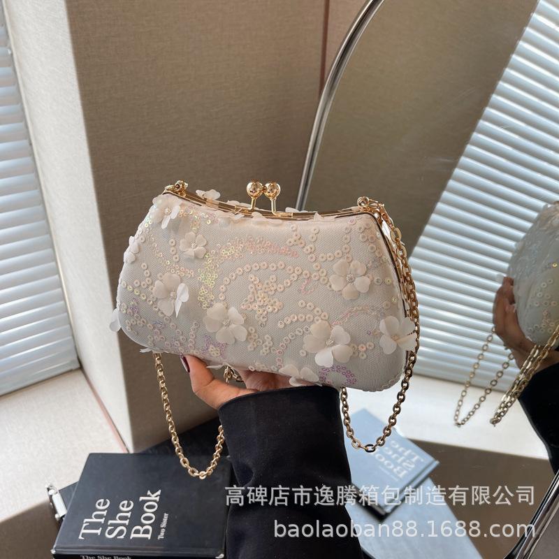 

Сумка-коробка женская 2025 новая сумка с пайетками универсальная темпераментная сумка-цепочка вечерняя сумка бежевый