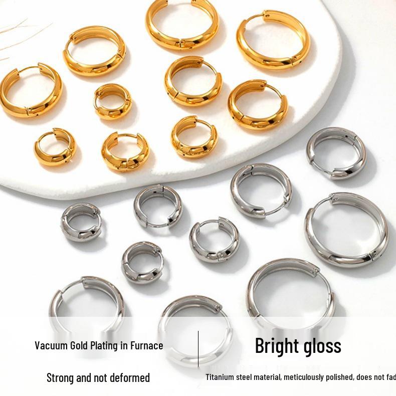 Trendy Titanium Steel Minimalist Hoop Earrings: Polished, Lightweight, Versatile, and Fashion-Forward for Men and Women