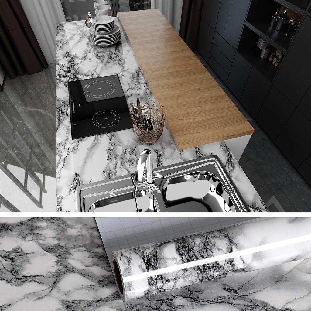 Marble Vinyl Film DIY Self Adhesive Wallpaper Bathroom Kitchen Cupboard Countertops Contact Paper PVC Waterproof Wall Stickers