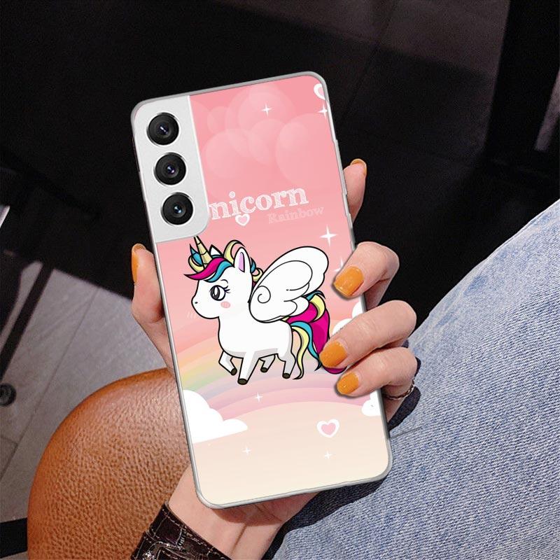 Pink Unicorn Rainbow Phone Case For Samsung Galaxy S24 S25 Edge S26 Ultra S23 S22 S21 Plus S20 FE + Personalized Print Cover Gal