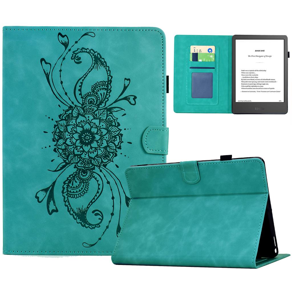 For Amazon Kindle 6" (2024)/(2022) Case Mandala Imprinted Leather Tablet Cover with Card Slots