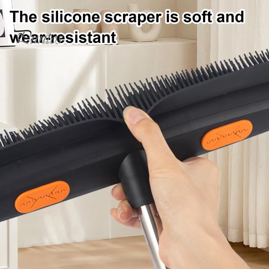 Balai 2 en 1 à long manche pour poils d'animaux avec raclette, brosse légère pour enlever les poils, poignée ergonomique, brosse de nettoyage multi-surfaces
