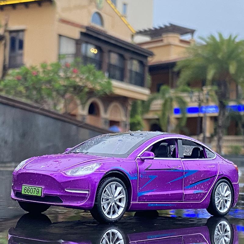 1:32 Tesla Model S Model 3 Alloy Car Model Diecast Metal Toy Car Vehicles Model Simulation Sound Light Collection Gift