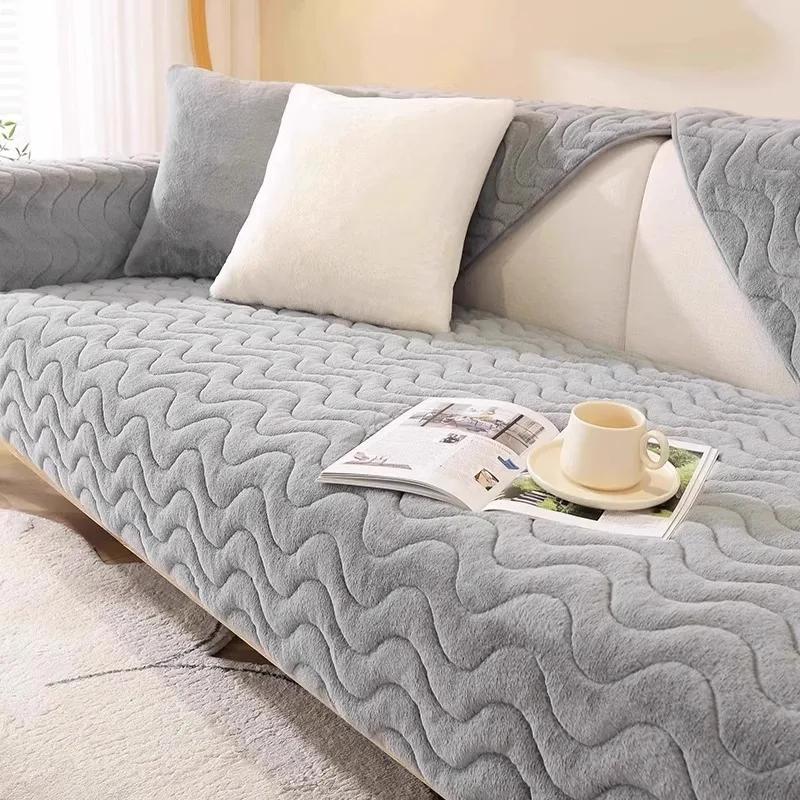 Neues Sofakissen aus Plüsch mit Katzengefühl und Kaninchenmotiv, heißer Verkauf, Winterstreifen, verdicktes Sitzkissen, Sofabezug mit Plüschtuch