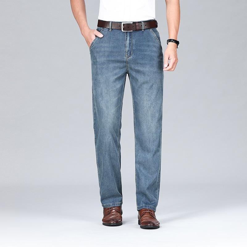 

New Summer Tennis Jeans Men s Middle-aged Business High-waist Pants Loose Ice Silk Pants 29