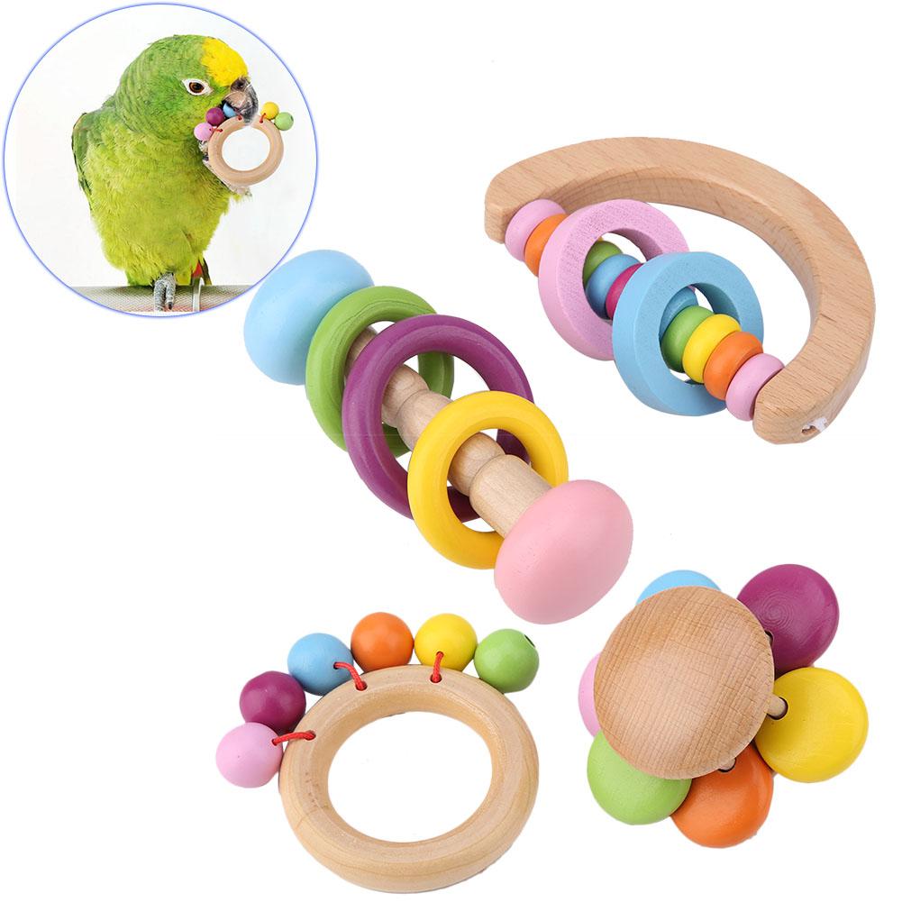 4PCS Parrot Toy Bird Chewing Toys Hanging Wooden Toy Parrot Playing Toy Set