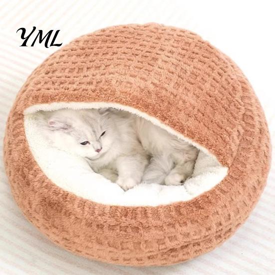 Warm Plush Bed for Kittens Large Cats Covered Cat Bed, Semi Enclosed Cave Hooded Self Warming with Non-Slip Bottom Indoor Small Medium Hideout