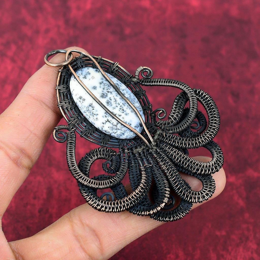 Dendrite Opal Pendant Copper Wire Wrapped Pendant Handmade Octopus Pendant Dendrite Opal Jewelry Gemstone Pendant Copper Jewelry For Gifts