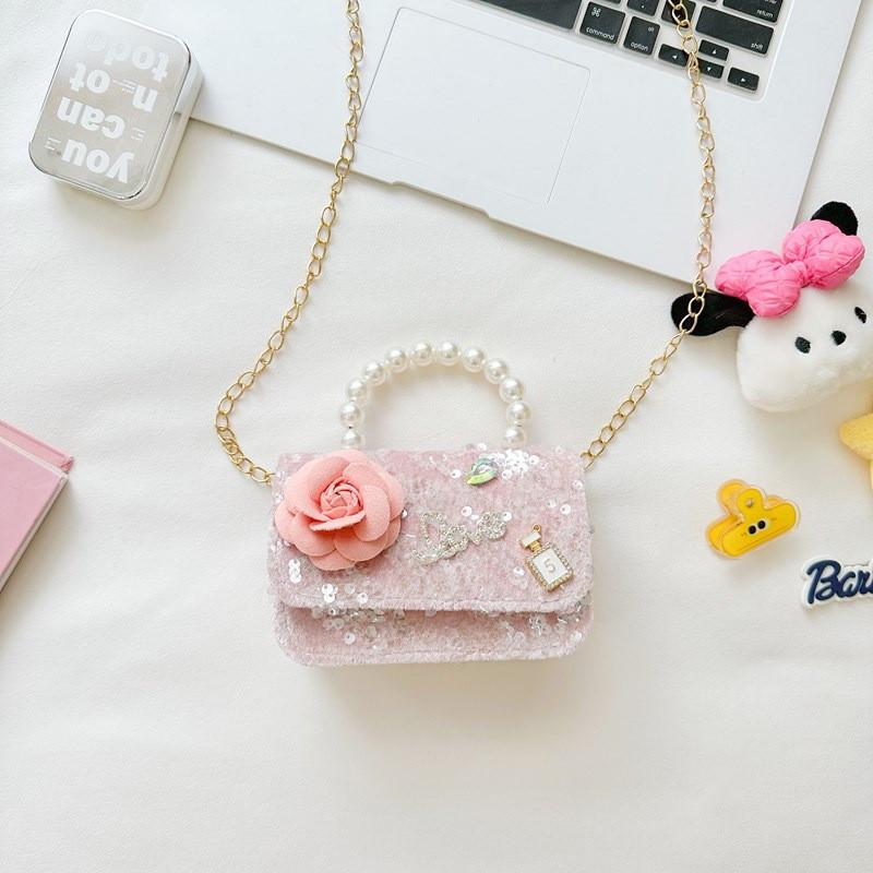 Cartoon Flower Bow Girl Decoration Children Shoulder Bag With Lace Design