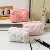 Quilted Bear Bow Makeup Bag Floral Cosmetic Bag 2025 Cute Travel Toiletry Bag Organizer Cotton Makeup Brushes Storage Case