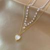 Elegant Double-Layer Pearl Necklace with Heart Zirconia Pendant for Women - Trendy Clavicle Chain