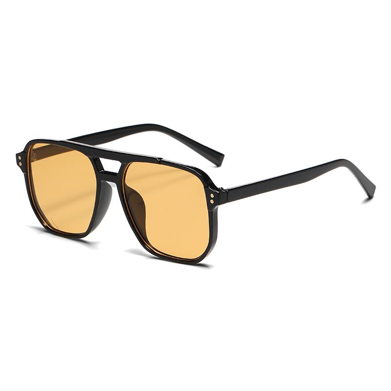Vintage Pilot Sunglasses Female Latest Retro Classical Large Double Bridge Big Oval Sun Shades Eyeglasses Unisex Yellow Lenses Eyewear